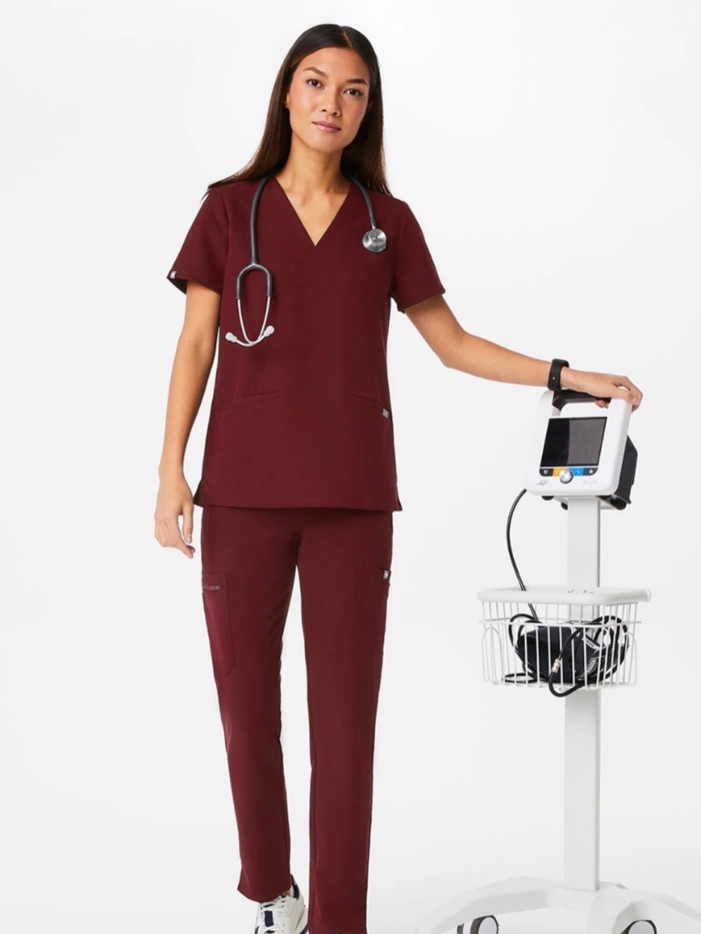 Figs Burgundy scrub top XS